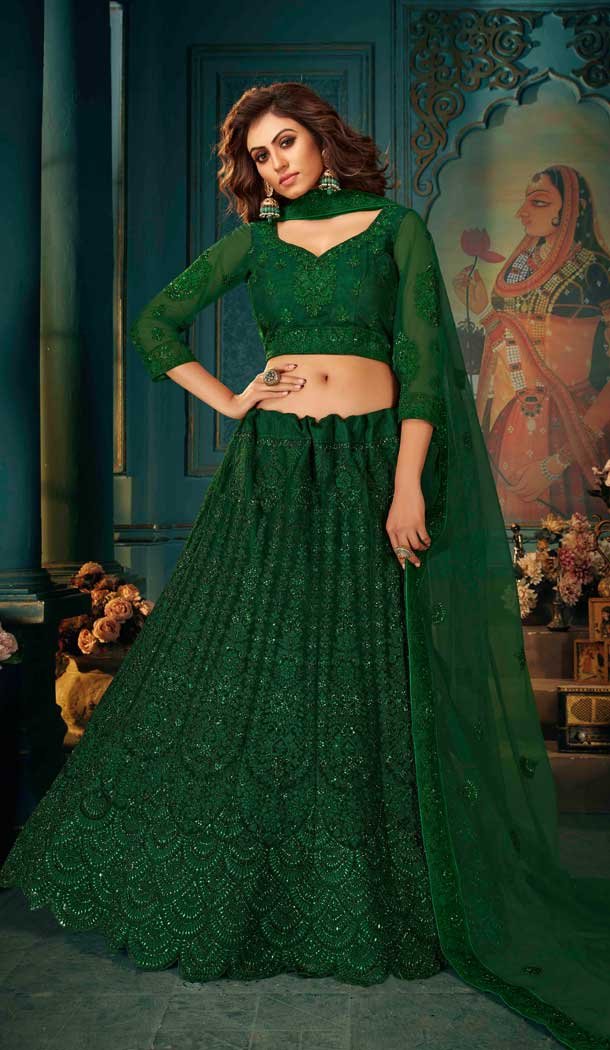 Green Color Net Heavy Designer Wear Fancy Bridal Wedding Lehenga Choli -9797115230