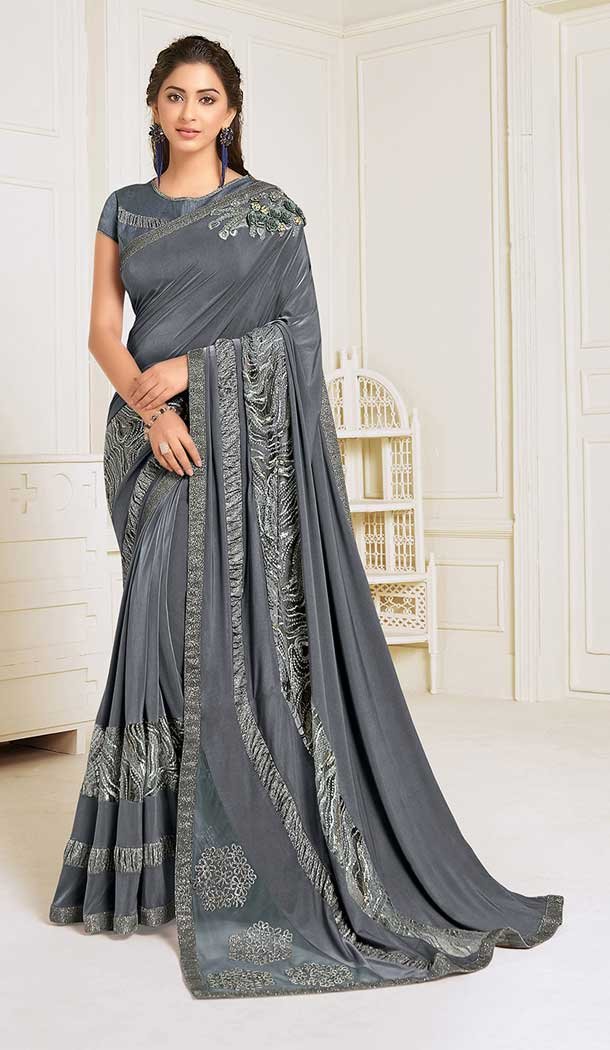 Elegance Grey Color Lycra Designer Fancy Party Wear Saree Blouse -9851115611
