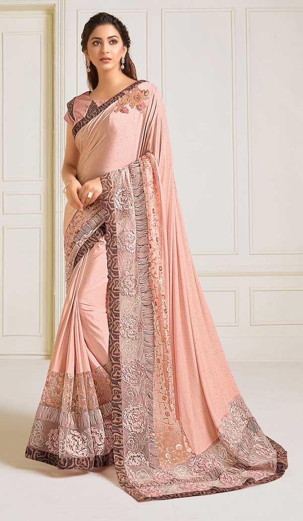 Ethnic Peach Color Lycra Designer Fancy Party Wear Saree Blouse -9851115615