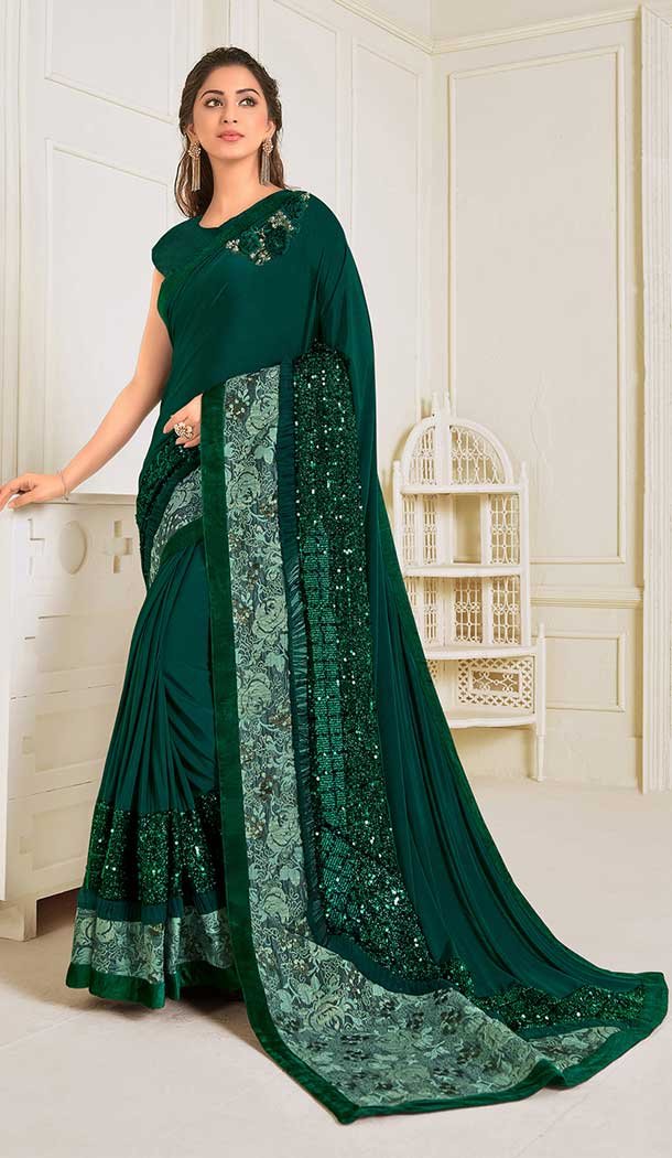 Dark Green Color Lycra Designer Fancy Party Wear Saree Blouse -9851115616