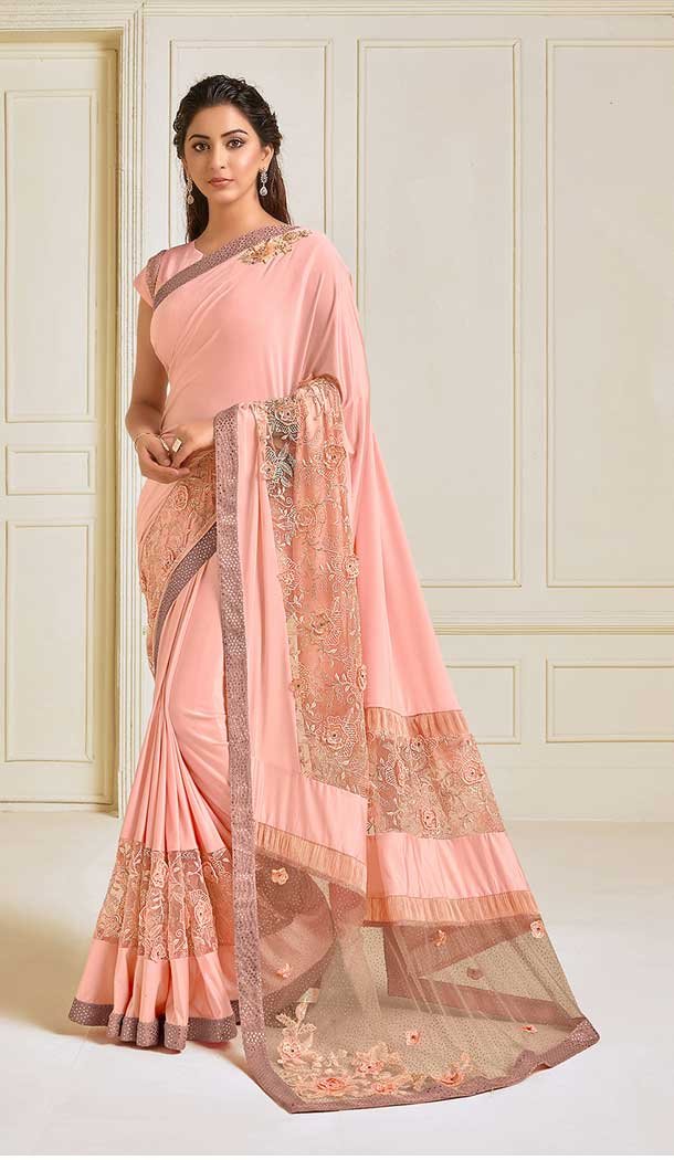 Peach Color Lycra Designer Fancy Party Wear Saree Blouse -9851115618