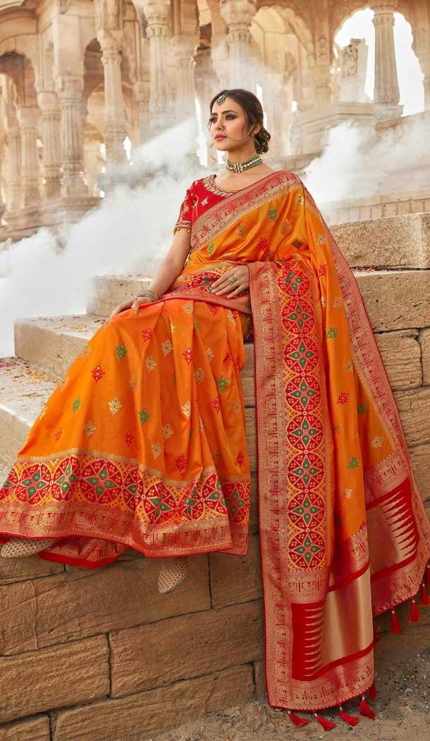 Orange Color Pure Silk Heavy Designer Traditional Wear Saree Blouse -9863115695