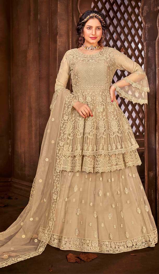 Beige Color Net Heavy Designer Bridal Pakistani Salwar Suit -9964116654