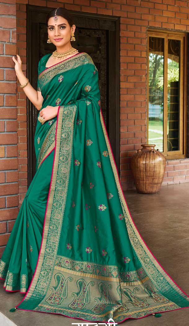 Green Color Banarasi Silk Jacquard Traditional Party Wear Saree Blouse -9975116746