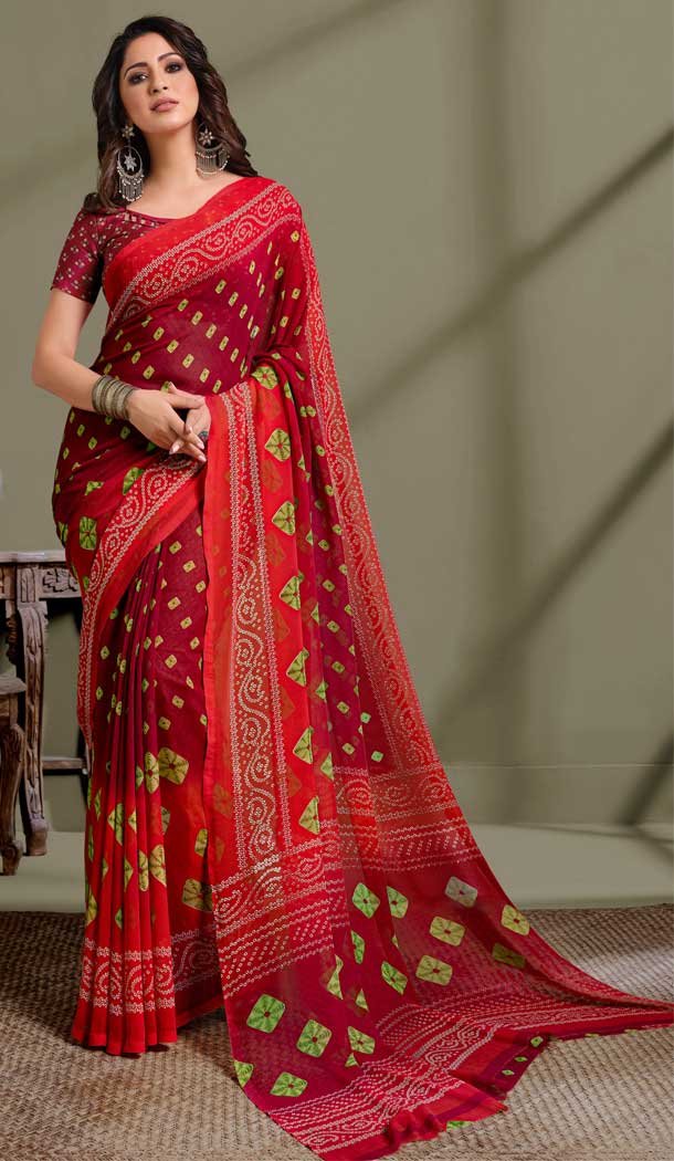 Melodic Maroon Color Georgette Printed Casual Party Wear Saree Blouse -9991116889