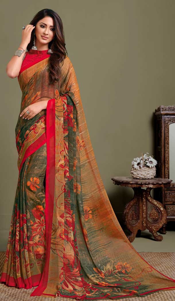 Multi Color Georgette Printed Casual Party Wear Saree Blouse -9991116892
