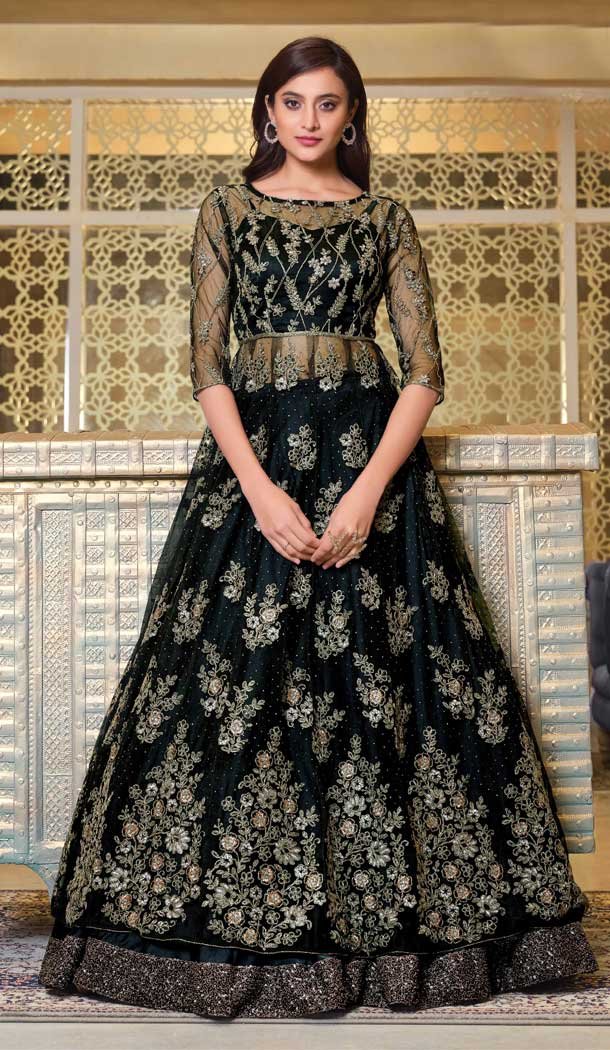 Black Color Net Heavy Designer Bridal Party Wear Indo Western Suit -007117073
