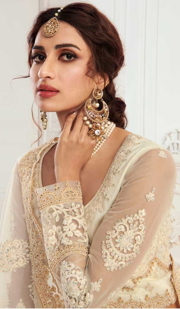 Ivory Color Net Designer Bridal Wedding Wear Lehenga Choli -033117489