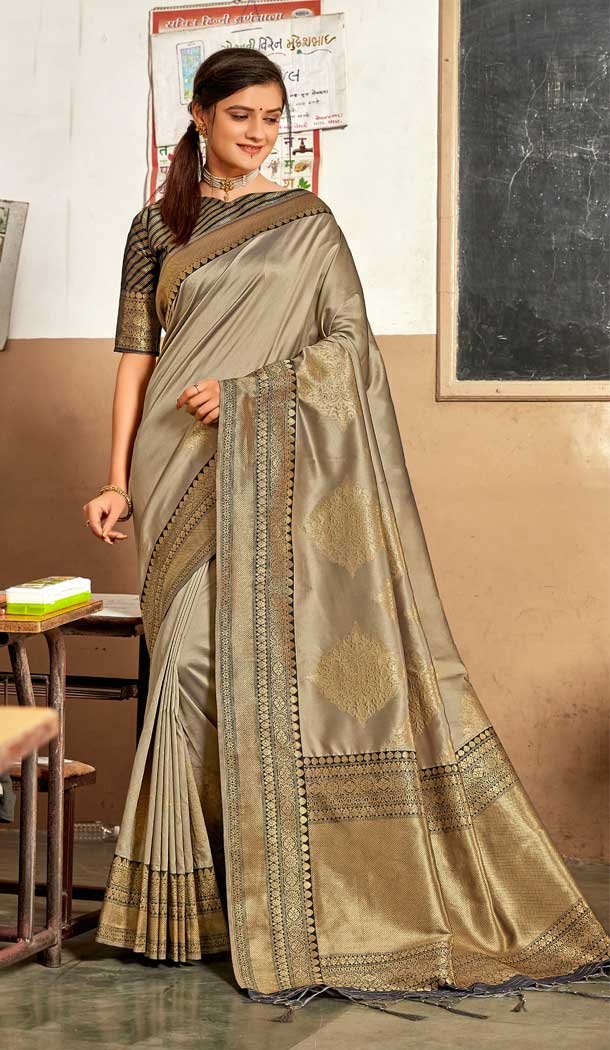 Beige Color Banarasi Silk Designer Traditional Wear Saree Blouse -024117397