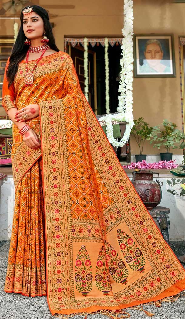 Musterd Color Banarasi Silk Traditional Party Wear Saree Blouse -025117406
