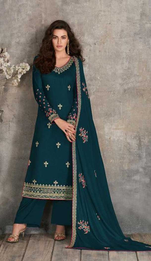 Aqua Blue Color Rangoli Georgette Designer Party Wear Palazzo Suit -052117614