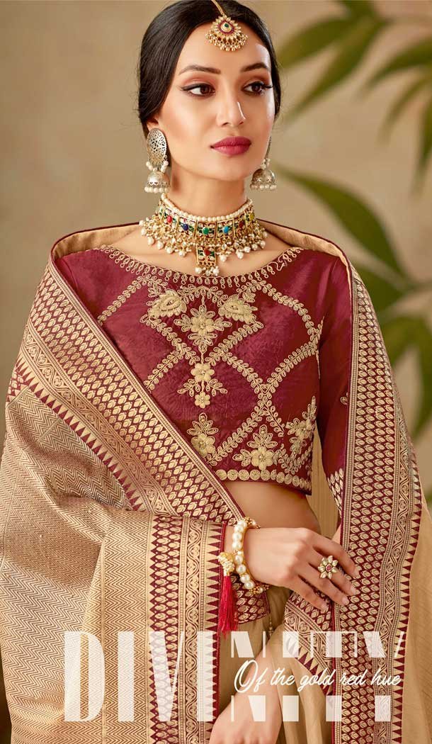 Beige Color Silk Designer Traditional Wear Saree Blouse -075117776