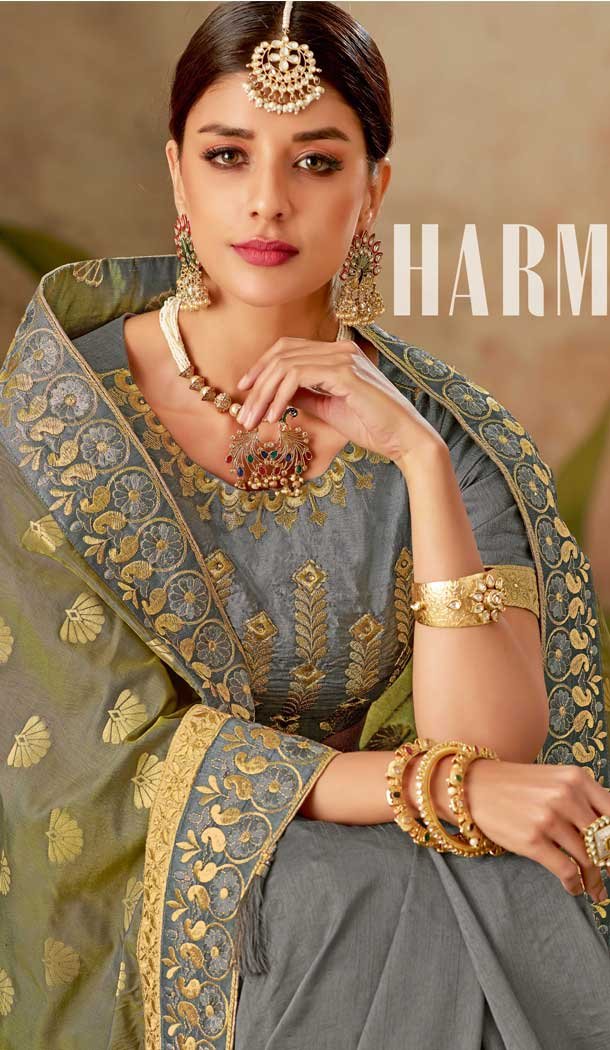 Grey Color Weaved Silk Designer Traditional Wear Saree Blouse -075117778