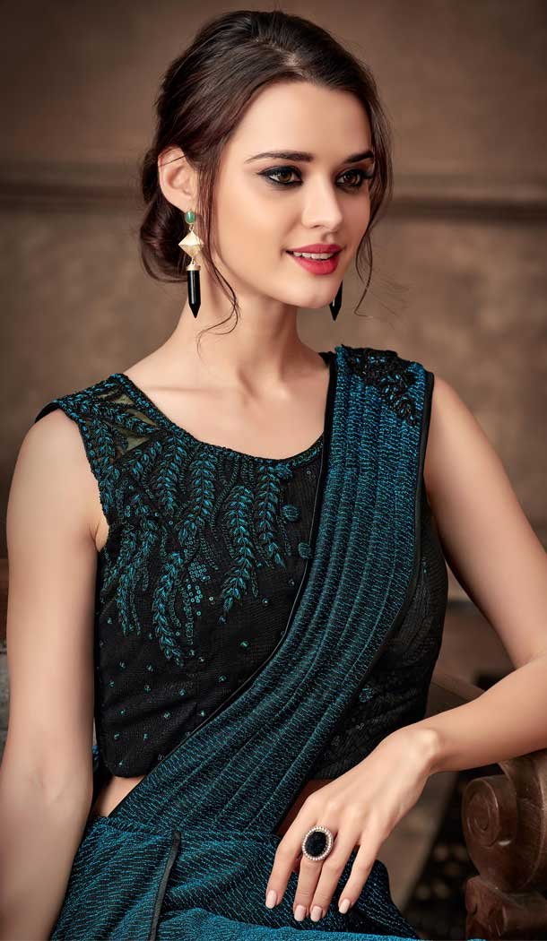 Blue Color Fancy Fabric Designer One Minute Wear Lehenga Style Saree -077117798