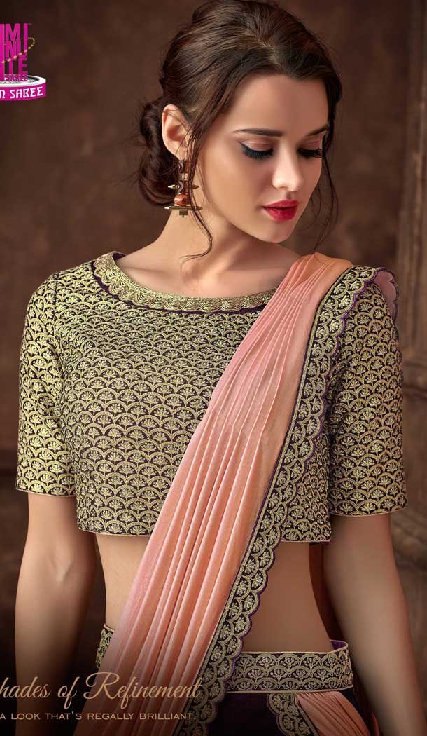 Purpel Color Fancy Fabric Designer One Minute Wear Lehenga Style Saree -077117800