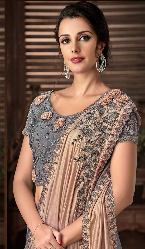 Grey Color Fancy Fabric Designer One Minute Wear Lehenga Style Saree -077117804