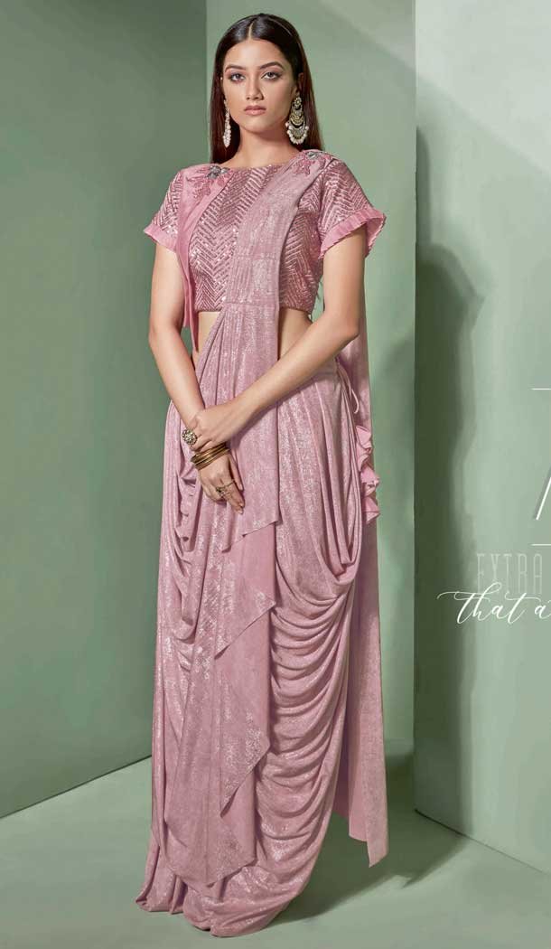 Light Pink Color Fancy Designer One Minute Wear Lehenga Style Saree -078117806