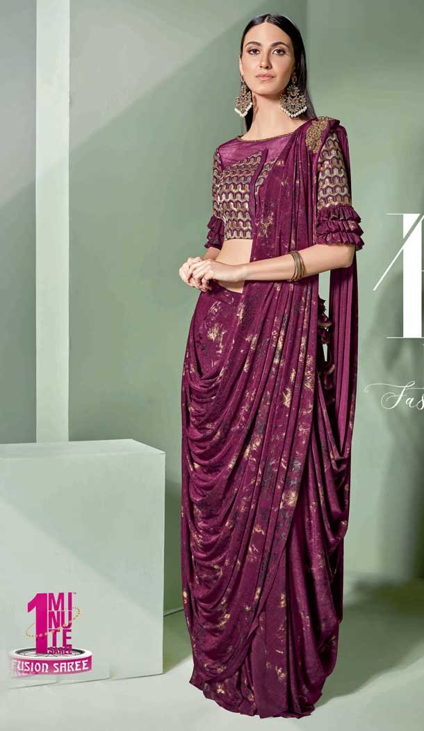 Violet Color Fancy Designer One Minute Wear Lehenga Style Saree -078117807