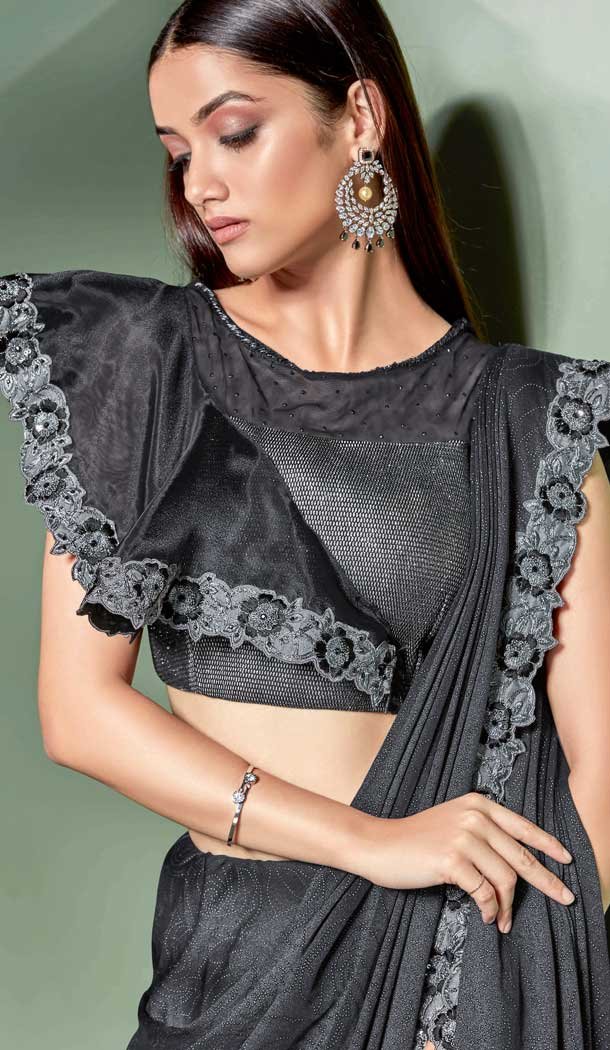Black Color Fancy Designer One Minute Wear Lehenga Style Saree -078117808