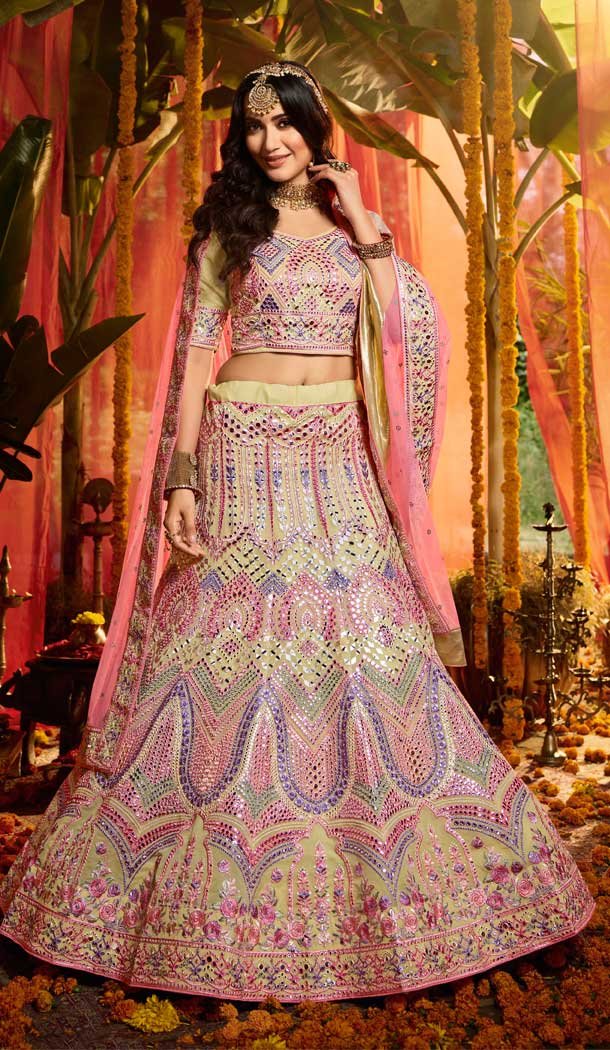 Cream Color Pure Organza Heavy Designer Bridal Wedding Wear Lehenga Choli -115118128