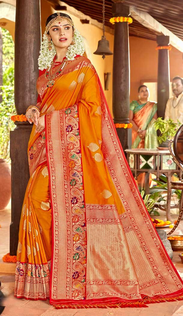 Musterd Color Silk Designer Traditional Party Wear Saree Blouse -122118180