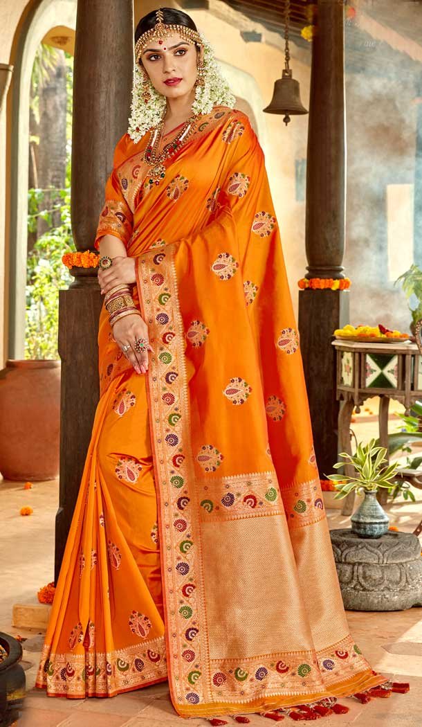 Musterd Color Silk Designer Traditional Party Wear Saree Blouse -122118187