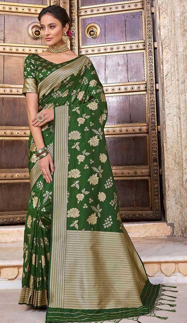 Green Color Silk Weaving Work Traditional Party Wear Saree -136118313