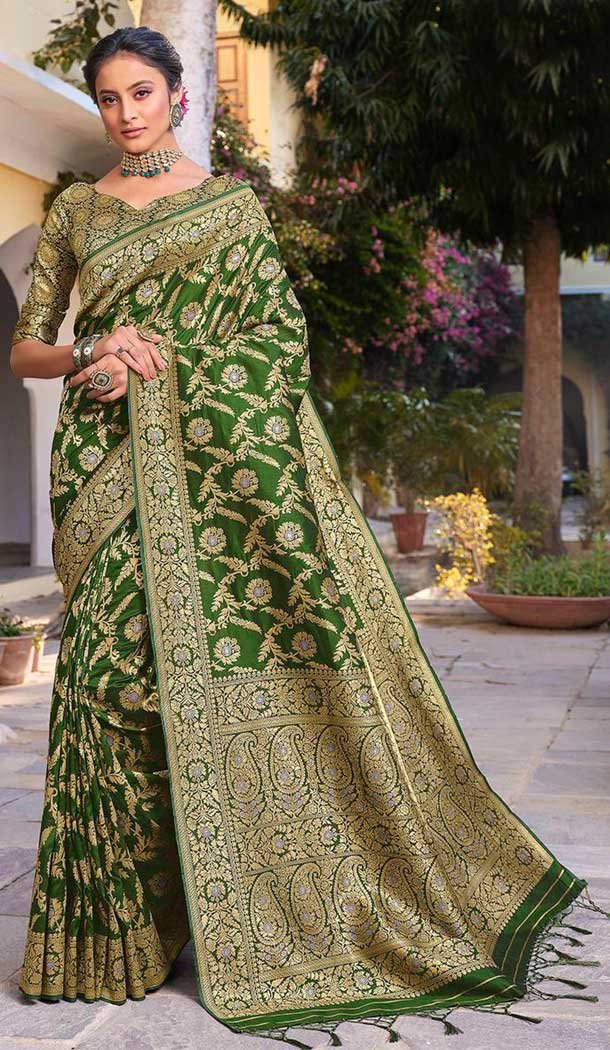Green Color Silk Weaving Work Traditional Party Wear Saree -136118318