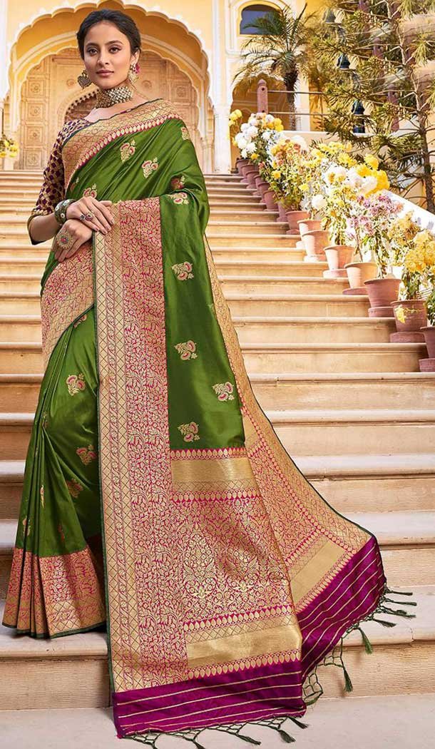 Green Color Silk Weaving Work Traditional Party Wear Saree -136118324
