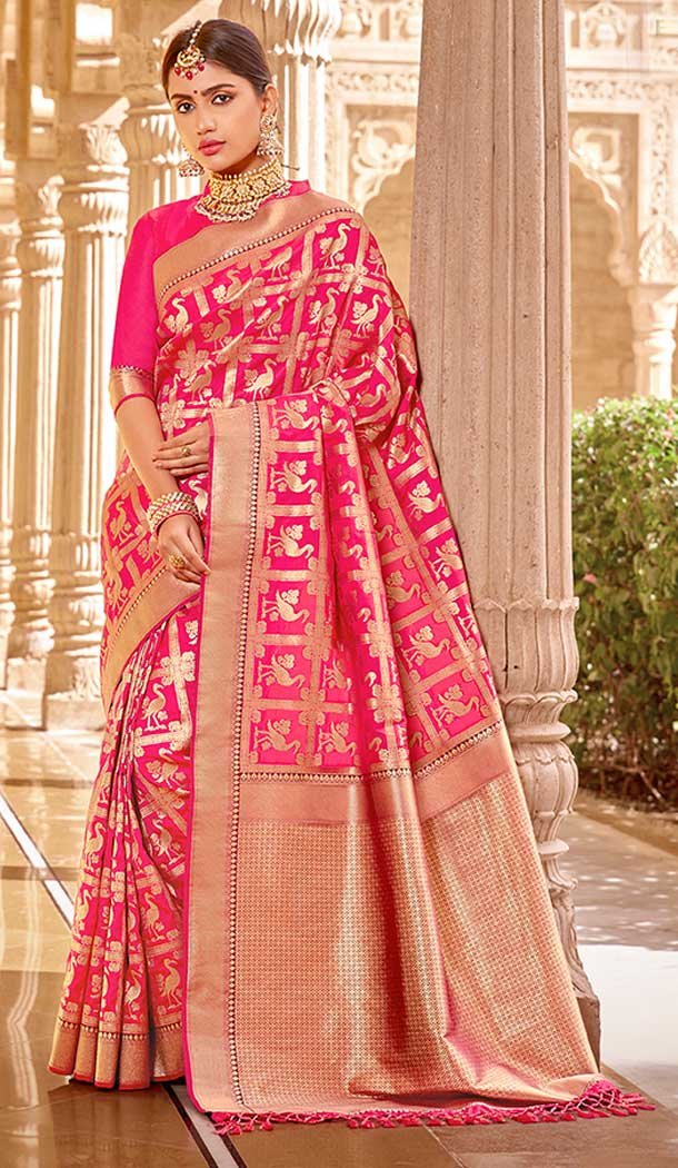 Rani Pink Color Silk Weaving Work Traditional Wear Designer Saree Blouse -137118334