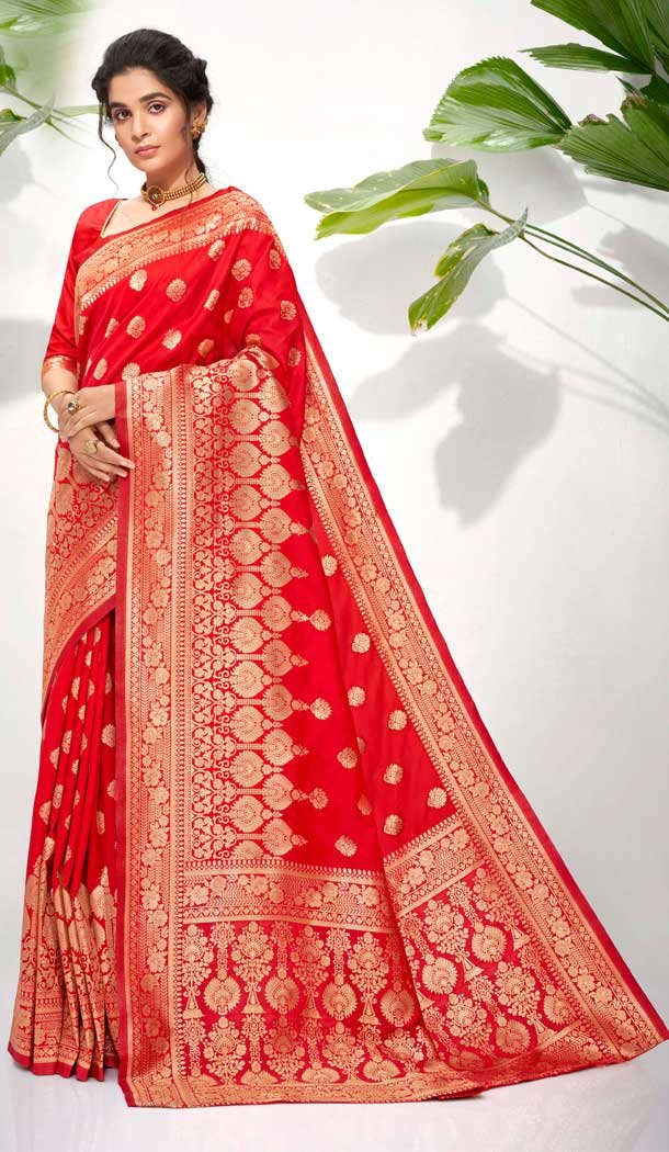 Red Color Soft Jacquard Silk Designer Classic Wear Saree Blouse -190118822