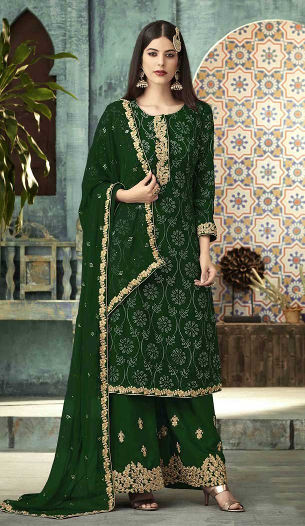 Green Georgette Casual Office Party Wear Palazzo Salwar Suit -239119368