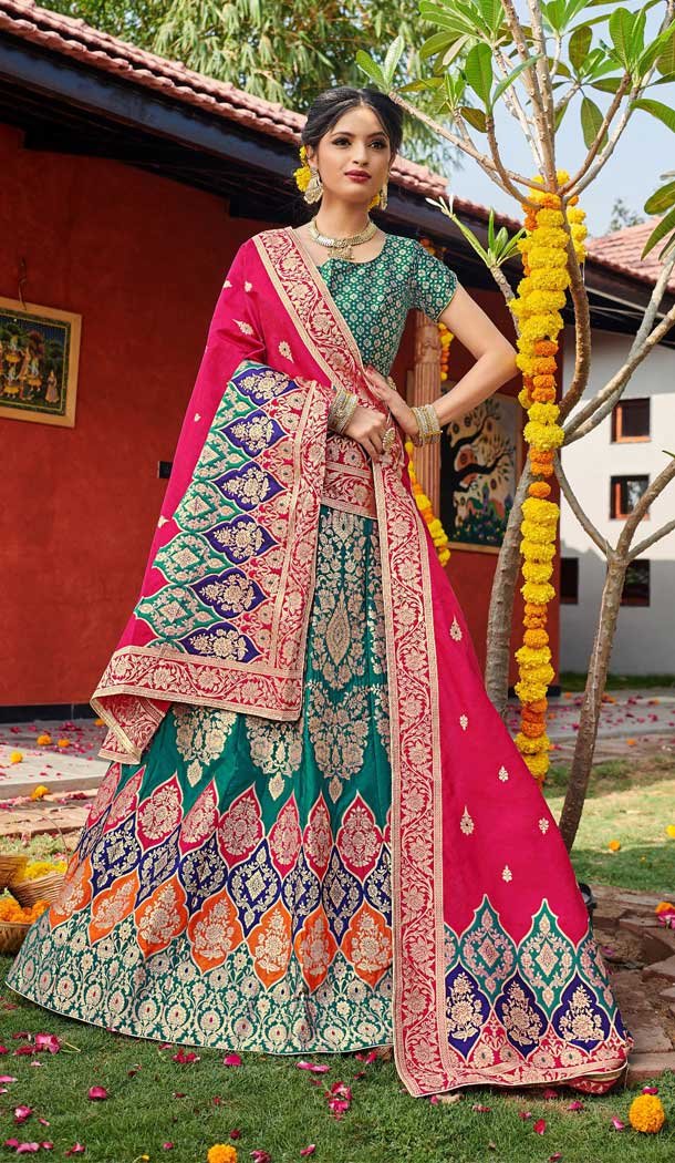 Rama Green Color Banarasi Silk Jequard Designer Wear Lehenga Choli -219119204
