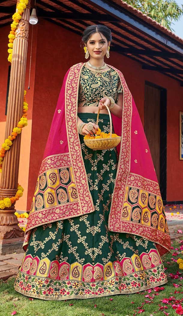 Green Color Banarasi Silk Jequard Designer Wear Lehenga Choli -219119214