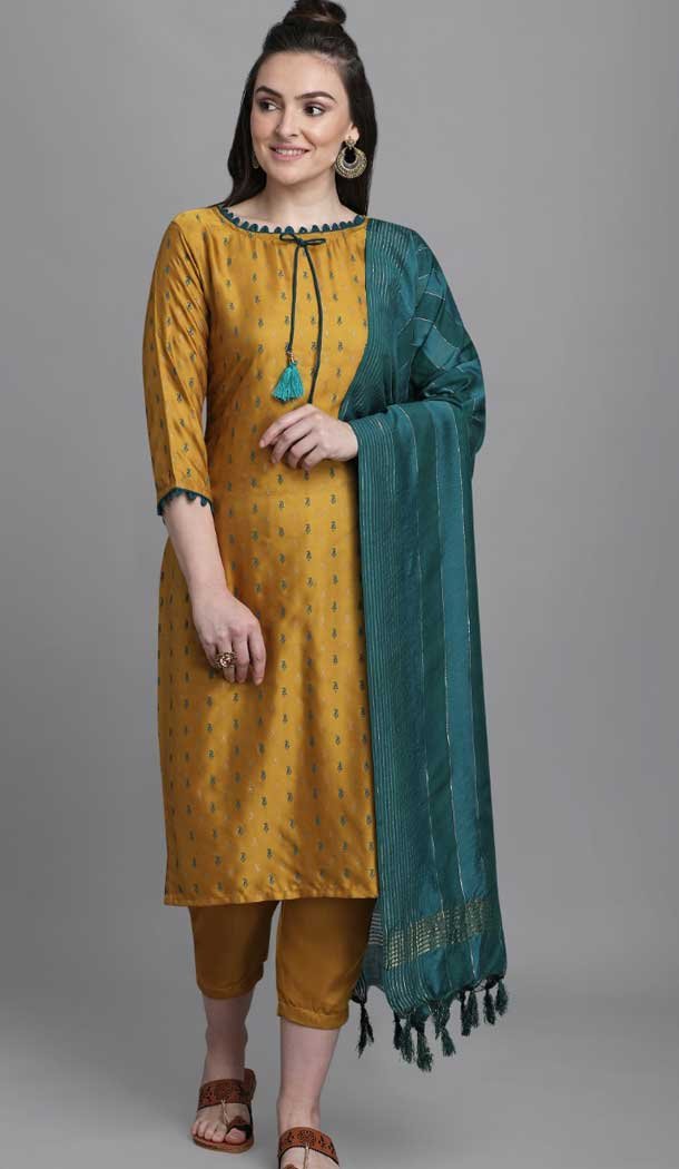 Musterd Color Model Satin Readymade Party Wear Women Fancy Kurti -243119383