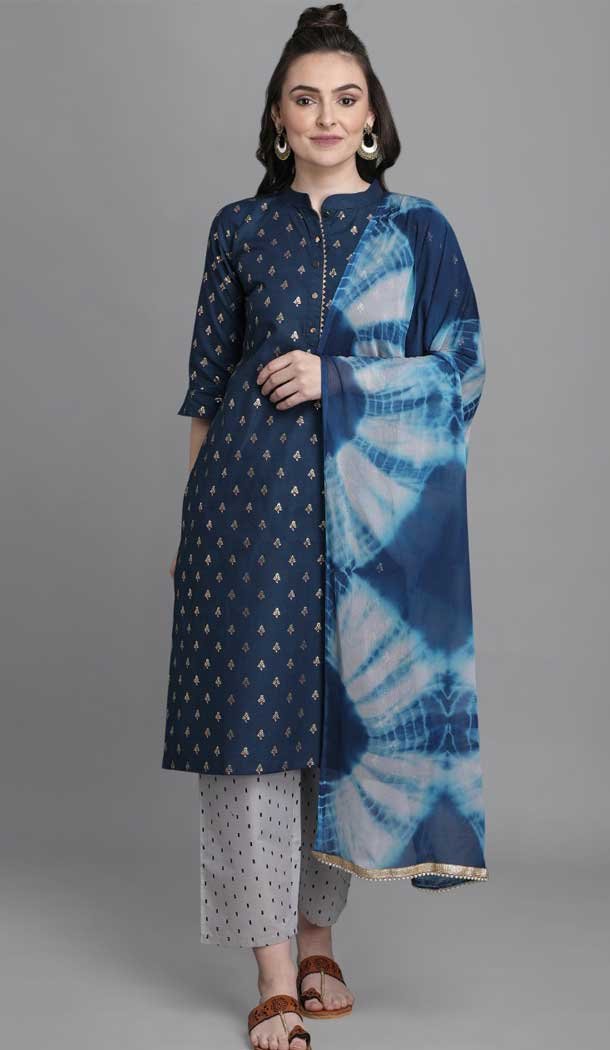 Blue Color Cotton Readymade Party Wear Women Fancy Kurti -244119390