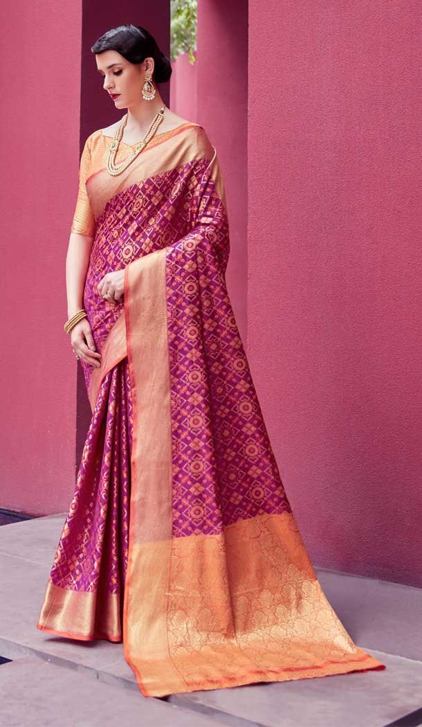 Violet Color Indian Patola Silk Casual Party Wear Saree Blouse -250119422