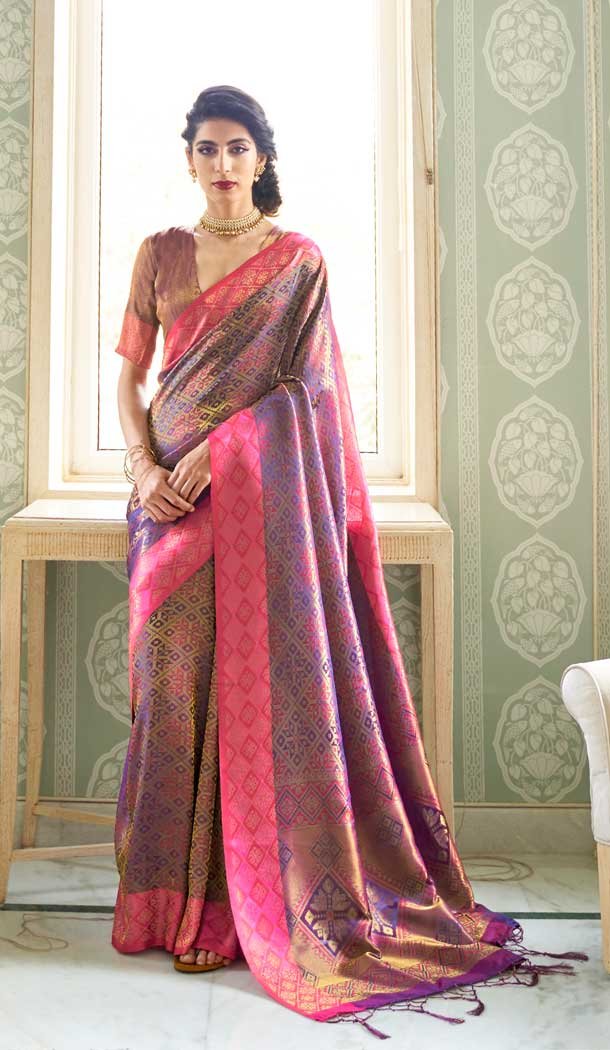 Multi Color Handloom Weaving Party Wear Saree Blouse -251119428
