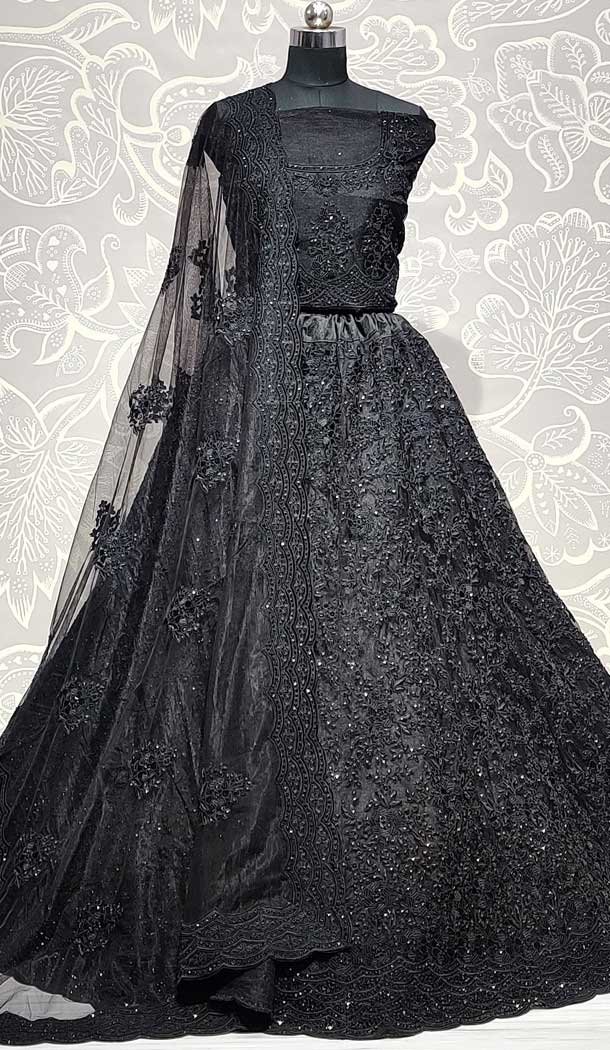 Black Color Net Designer Bridal Wedding Wear Women Lehenga Choli -86745784