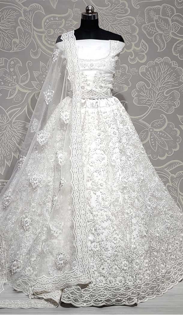White Color Net Designer Bridal Wedding Wear Women Lehenga Choli -86745786