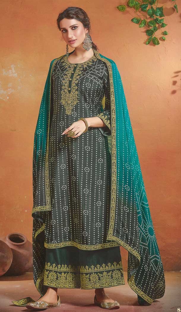 Stunning Grey Color Tusser Silk Evening Party Wear Palazzo Suit -316119935