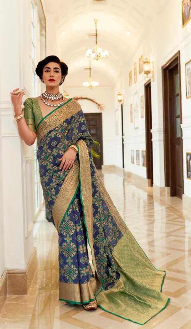 Blue Color Patola Weaving Silk Casual Party Wear Saree Blouse -317119941