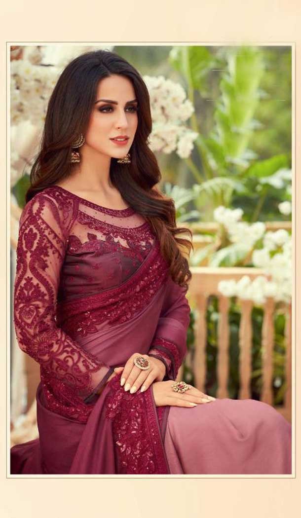 Maroon Color Chiffon Embroidered Designer Party Wear Saree Blouse -347120161