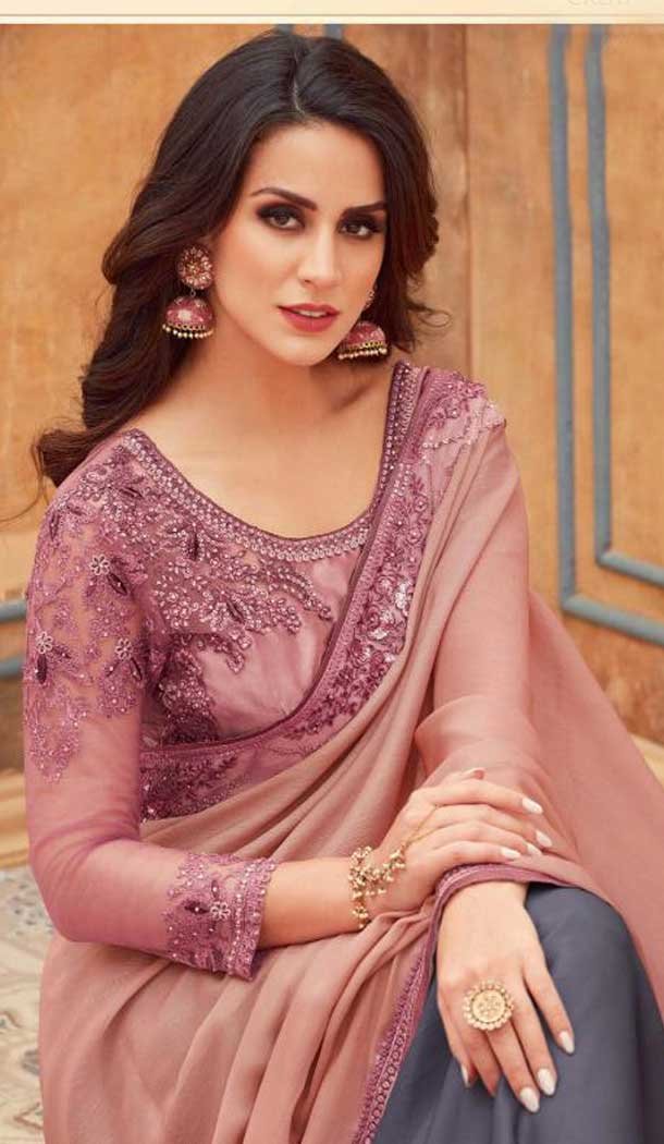 Multi Color Chiffon Embroidered Designer Party Wear Saree Blouse -347120167