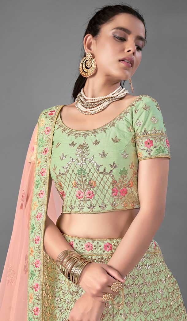 Light Green Color Art Silk Designer Bridal Wedding Wear Lehenga Choli -348120170