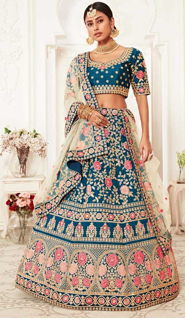 Blue Color Velvet Designer Sangeet Mehendi Wear Lehenga Choli -359120265