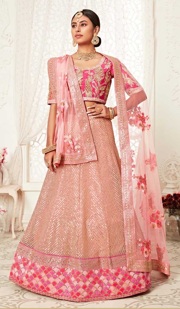Pink Color Velvet Designer Sangeet Mehendi Wear Lehenga Choli -359120268