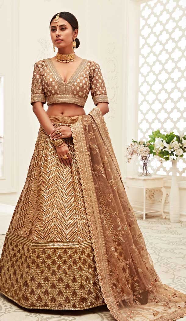 Brown Color Velvet Designer Sangeet Mehendi Wear Lehenga Choli -359120271