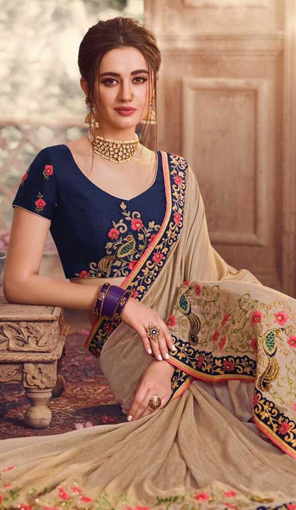 Beige Color Handloom Silk Embroidred Work Party Wear Women Saree -370120387