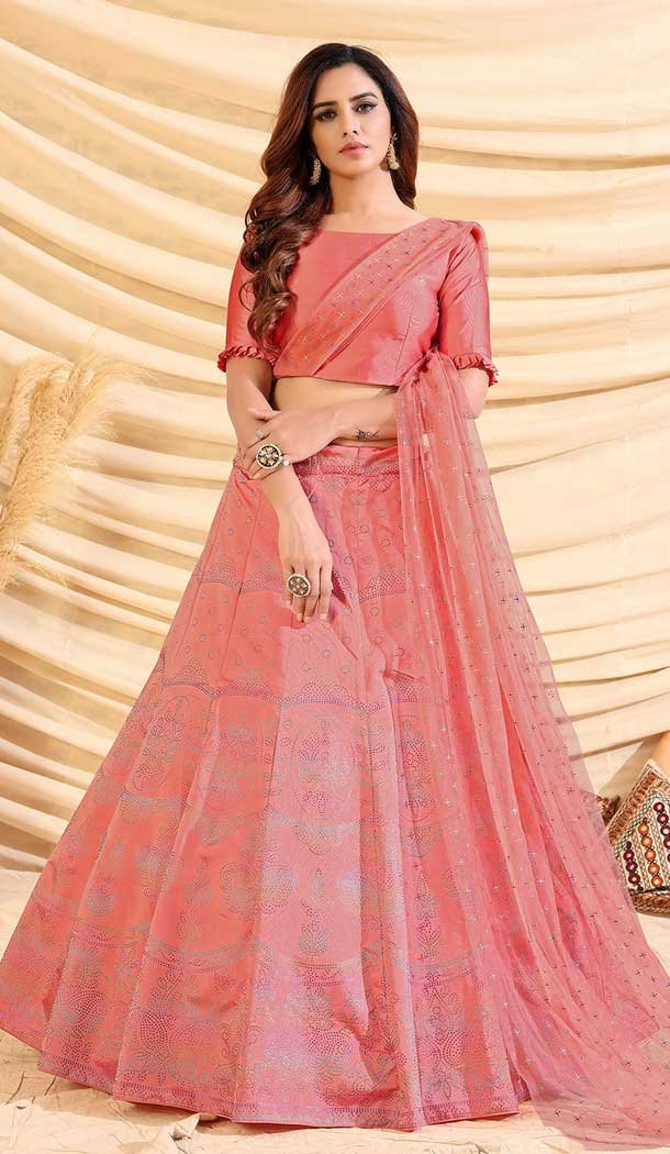 Pink Color Tafetta Silk Designer Party Wear Lehenga Choli -375120416